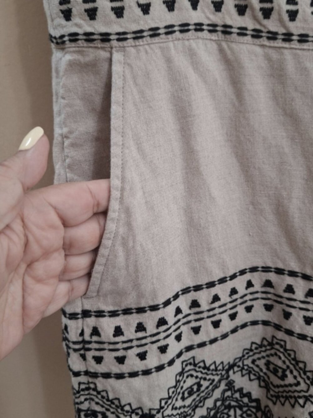 LOFT Boho Beige Black Embroidered Linen Romper Short 2P - Picture 6 of 9